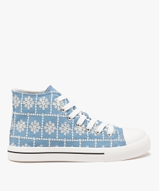 GEMO Baskets femme montantes en toile denim à fleurs brodées bleu standard