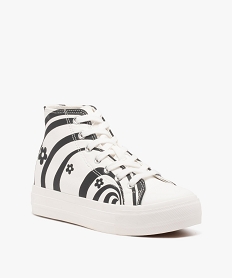 baskets femme en toile montantes a imprime retro et semelle plateforme blanc baskets compenseesE479301_2