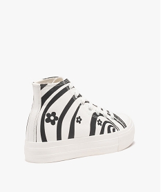 baskets femme en toile montantes a imprime retro et semelle plateforme blanc baskets compenseesE479301_4