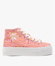 GEMO Baskets femme en toile montantes à semelle compensée style baba cool orange standard