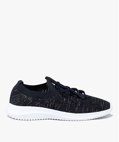 GEMO Baskets femme unies en mesh ajouré avec col et lacets élastiques bleu chine