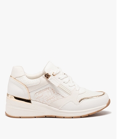 GEMO Baskets femme à talon compensé et à zip avec bout amande blanc standard