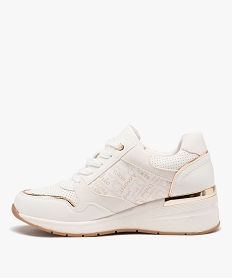baskets femme a talon compense et a zip avec bout amande blanc standard baskets compenseesE481201_3
