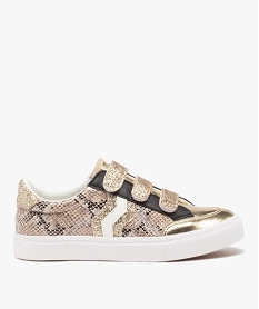 GEMO Baskets femme métallisées avec paillettes à triple scratch Jaune