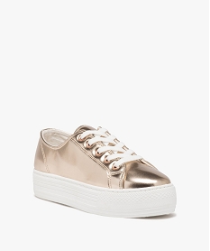 baskets femme dessus uni metallise a semelle compensee jaune baskets compenseesE482901_2