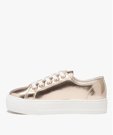 baskets femme dessus uni metallise a semelle compensee jaune baskets compenseesE482901_3