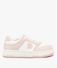 GEMO Tennis bicolores à semelle plateforme et broderie femme rose vif