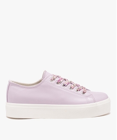 baskets femme dessus vernis et uni avec semelle plateforme violet baskets compenseesE483601_1