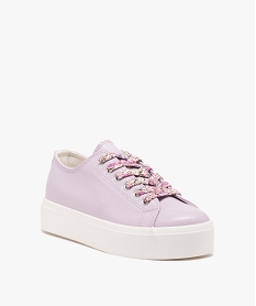 baskets femme dessus vernis et uni avec semelle plateforme violet baskets compenseesE483601_2