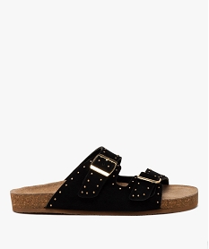 GEMO Mules femme unies en cuir suédé avec larges brides à clous noir standard