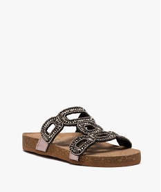 mules femme en cuir avec brides bijou fantaisie gris sandales plates et nu-piedsE484301_2