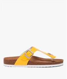 GEMO Mules plates femme à entre-doigts avec brides vernies à boucle jaune standard