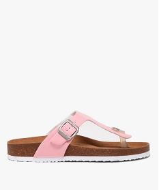 GEMO Mules plates femme à entre-doigts avec brides vernies à boucle rose standard