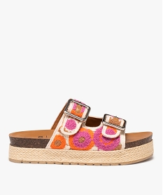 mules a semelle plateforme en corde et brides en crochet femme rose sandales plates et nu-piedsE484801_2