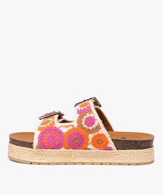 mules a semelle plateforme en corde et brides en crochet femme rose sandales plates et nu-piedsE484801_4