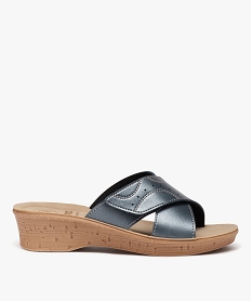GEMO Mules femme confort compensées à scratch bleu standard