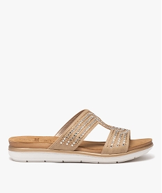 GEMO Mules femme confort dessus uni avec strass et à semelle épaisse Beige