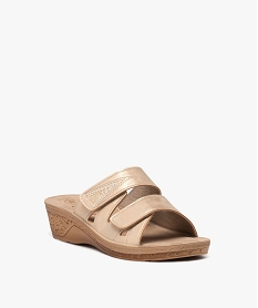 mules femme confort unies a semelle compensee avec double brides scratch beige mules et sabotsE485801_2