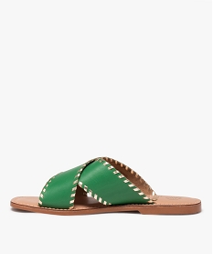 mules femme plates en cuir uni a larges brides contours metallises vert sandales plates et nu-piedsE486401_3