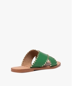 mules femme plates en cuir uni a larges brides contours metallises vert sandales plates et nu-piedsE486401_4