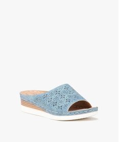 mules femme confort a semelle compensee et bandeau large bleu mules et sabotsE486501_2