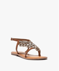 sandales femme en cuir avec dessus en perles et a entre-doigts orange sandales plates et nu-piedsE487801_2