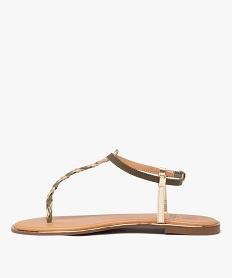 GEMO Sandales femme plates avec bride tressée à entre-doigt détails métallisés kaki standard