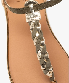 sandales femme plates avec bride tressee a entre-doigt details metallises kaki standard sandales plates et nu-piedsE488101_4