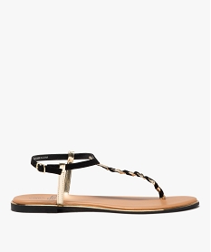 GEMO Sandales femme plates avec bride tressée à entre-doigt détails métallisés noir standard