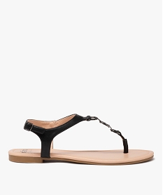 GEMO Sandales femme plates à entre-doigts avec chaîne métallisée fantaisie noir standard