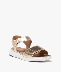 sandales femme unies a brides metallisees scratch et semelle epaisse dore sandalesE490201_2