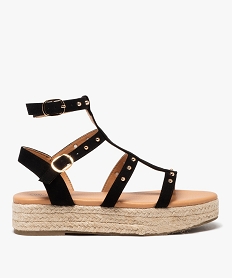 GEMO Sandales femme compensées avec brides fantaisie unies et montantes en suédine noir standard