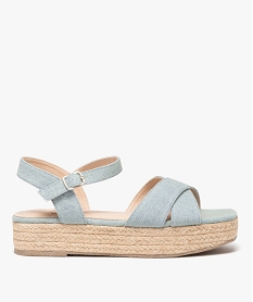 sandales femme a talon compense avec brides unies style denim bleu sandales plates et nu-piedsE491801_1