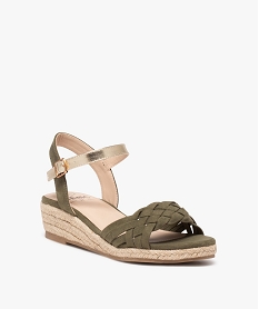 sandales femme compensees avec brides tressees en suedine kaki standard sandales plates et nu-piedsE491901_2