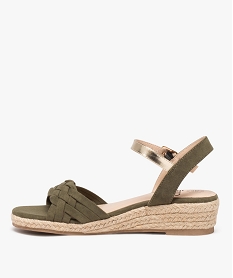 sandales femme compensees avec brides tressees en suedine kaki standard sandales plates et nu-piedsE491901_3