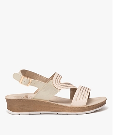 GEMO Sandales femme confort à semelle compensée avec strass et paillettes beige standard