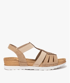 GEMO Sandales compensées à brides élastiques et strass femme beige standard