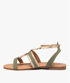 sandales femme casual a brides fantaisie et ronds metallises vert sandales plates et nu-piedsE493501_3