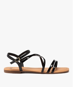 GEMO Sandales femme unies à fines brides vernies et talon plat noir standard
