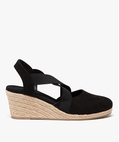 GEMO Sandales femme unies avec semelle corde compensée dessus à brides élastiques noir standard