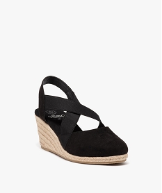 sandales femme unies avec semelle corde compensee dessus a brides elastiques noir sandales a talonE494301_2