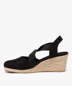 sandales femme unies avec semelle corde compensee dessus a brides elastiques noir sandales a talonE494301_3