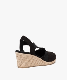 sandales femme unies avec semelle corde compensee dessus a brides elastiques noir sandales a talonE494301_4