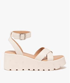 GEMO Sandales à talon compensé et semelle plateforme femme beige standard