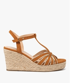 GEMO Sandales femme à talon compensé en corde avec brides fantaisie marron standard