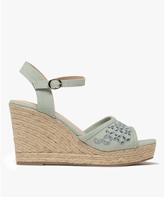 GEMO Sandales femme à talon compensé avec dessus denim ajouré bleu standard