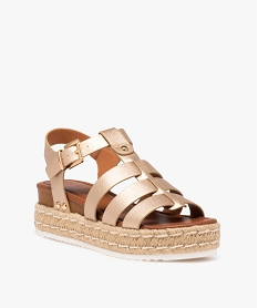 sandales femme a semelle corde compensee et brides metallisees dore sandales a talonE497301_2
