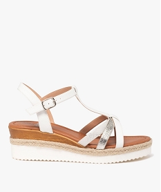 GEMO Sandales femme à talon compensé contrastant avec brides fantaisie blanc standard