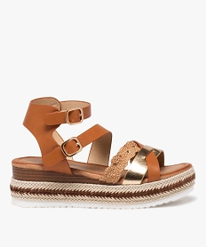 GEMO Sandales femme à talon compensé tressé et brides fantaisie marron standard