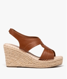 GEMO Sandales femme à talon compensé en corde unies à enfiler marron standard